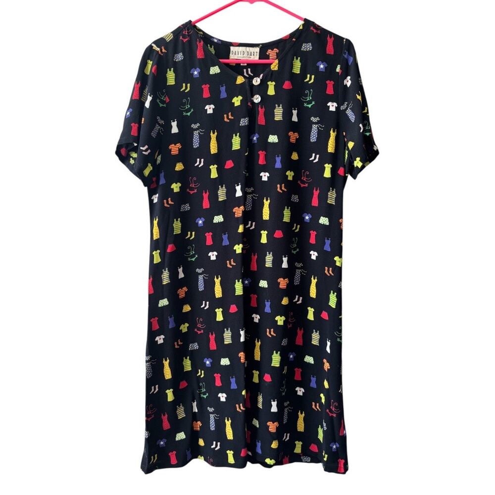 David Dart Collection Vintage Black Clothing Print Shift Dress Women’s Medium